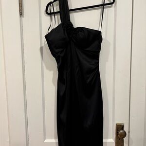 EUC One shoulder side ruched Elegant Black Dress Donna Rocco NY 8